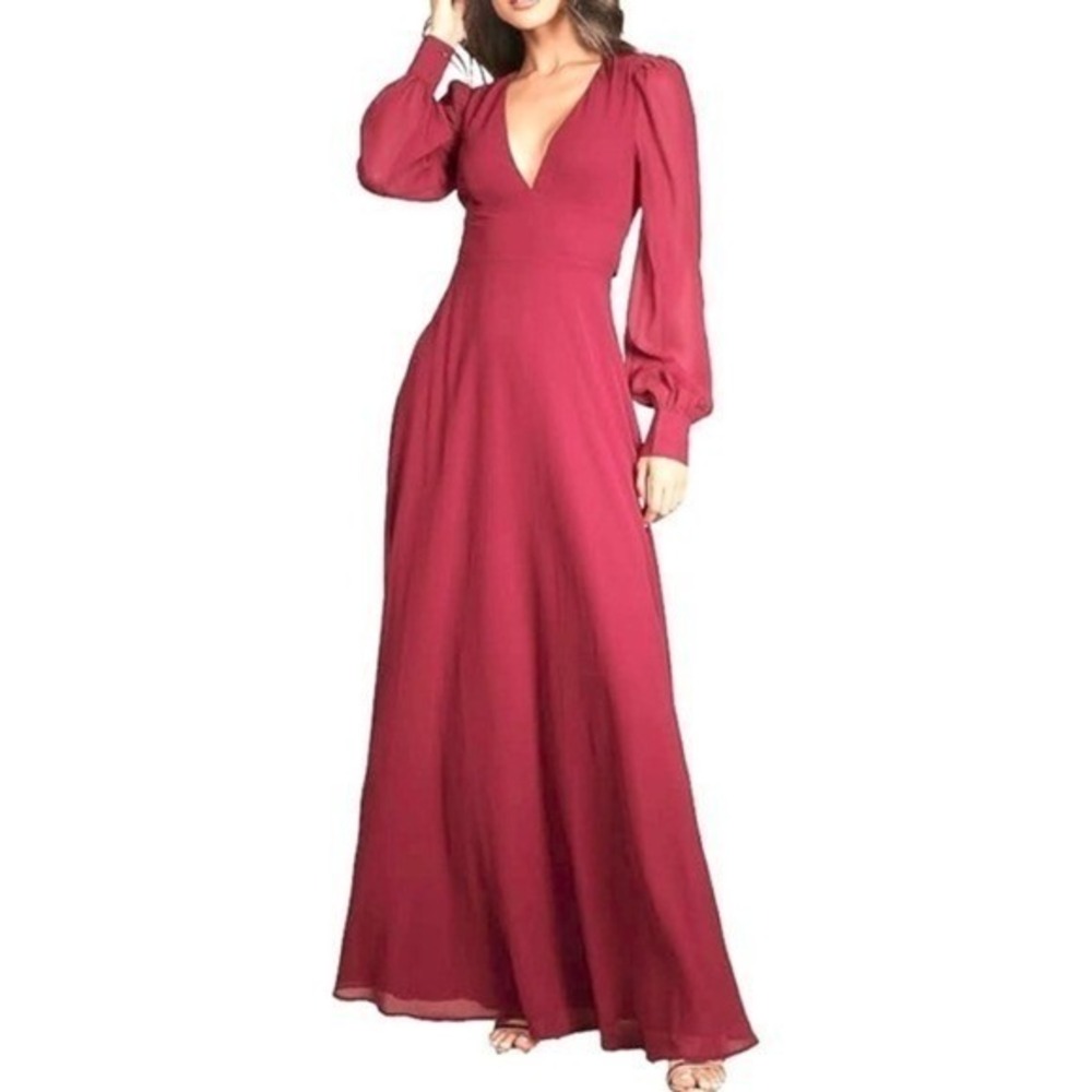 Lulus Awaken My Love Open Back Maxi Dress‎ Womens S Burgundy